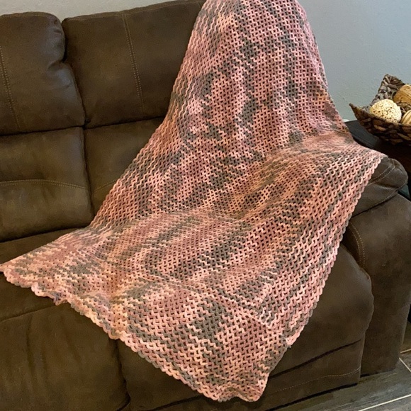 Pink, gray, mauve handmade Afghan - Picture 2 of 5